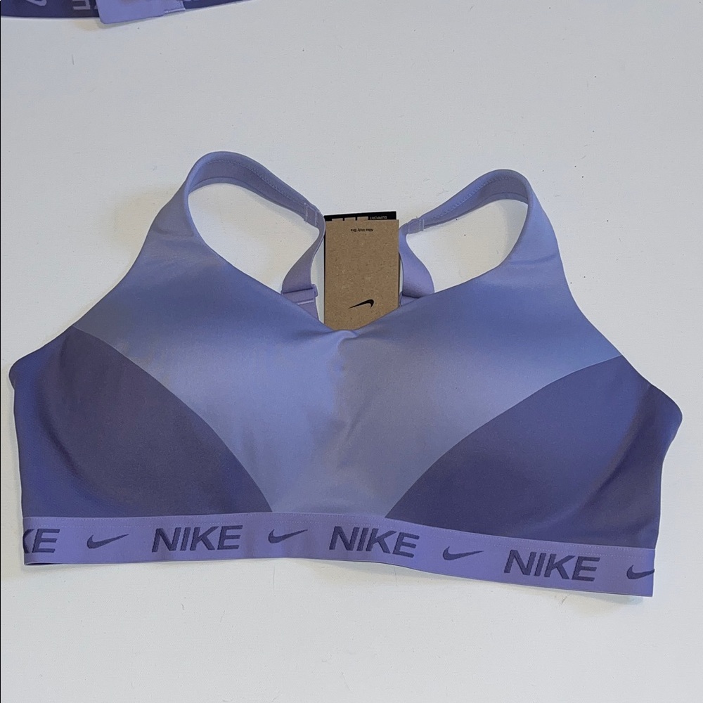 Nike Sports Bra Womens 1X hook & eye pullover Dri-fit purple Indy padded NWT
